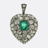 Antique 2.98 Carat Natural Colombian Emerald and Diamond Pendant Brooch