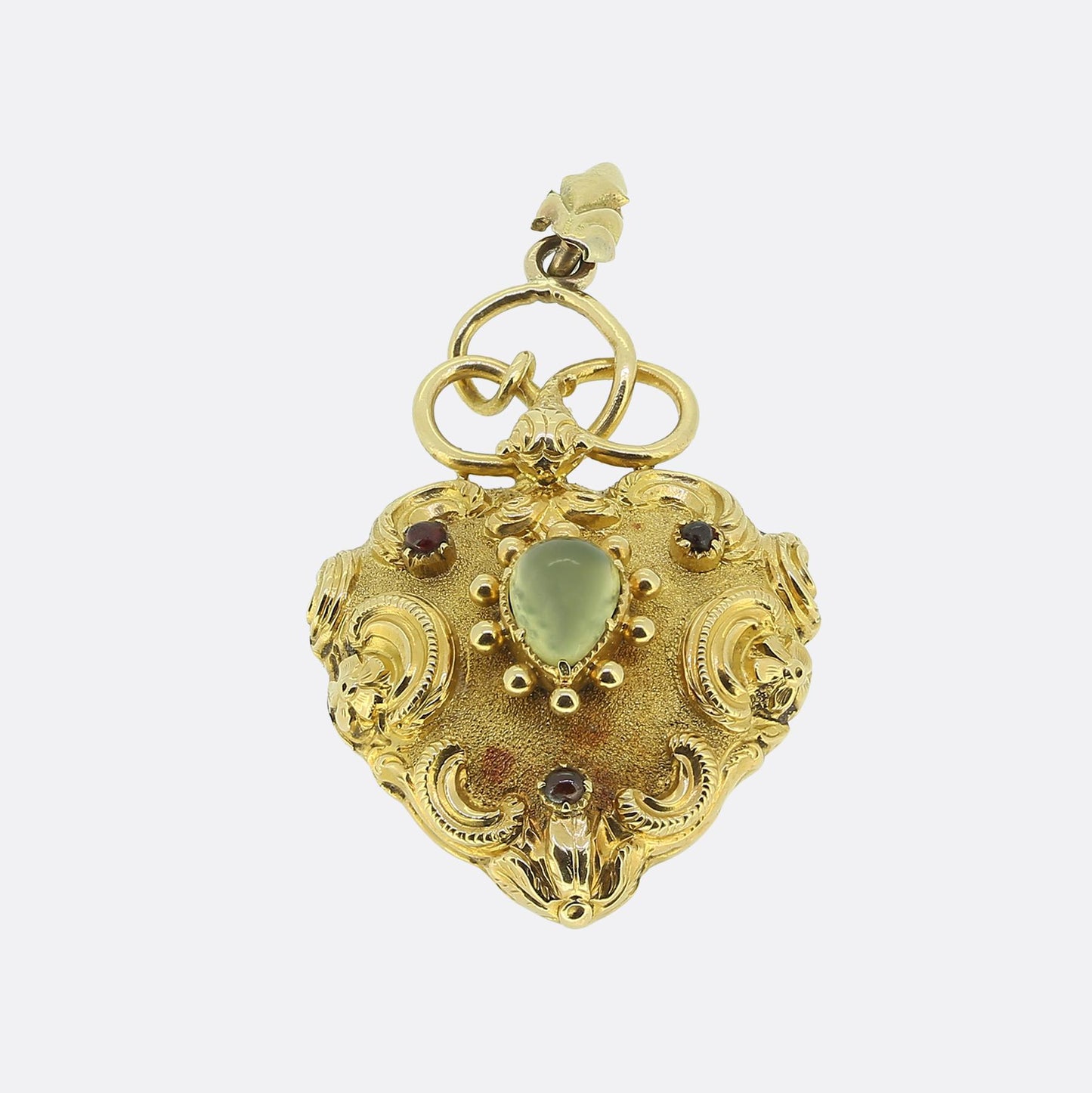 Victorian Chrysoberyl and Ruby Snake Heart Locket Pendant