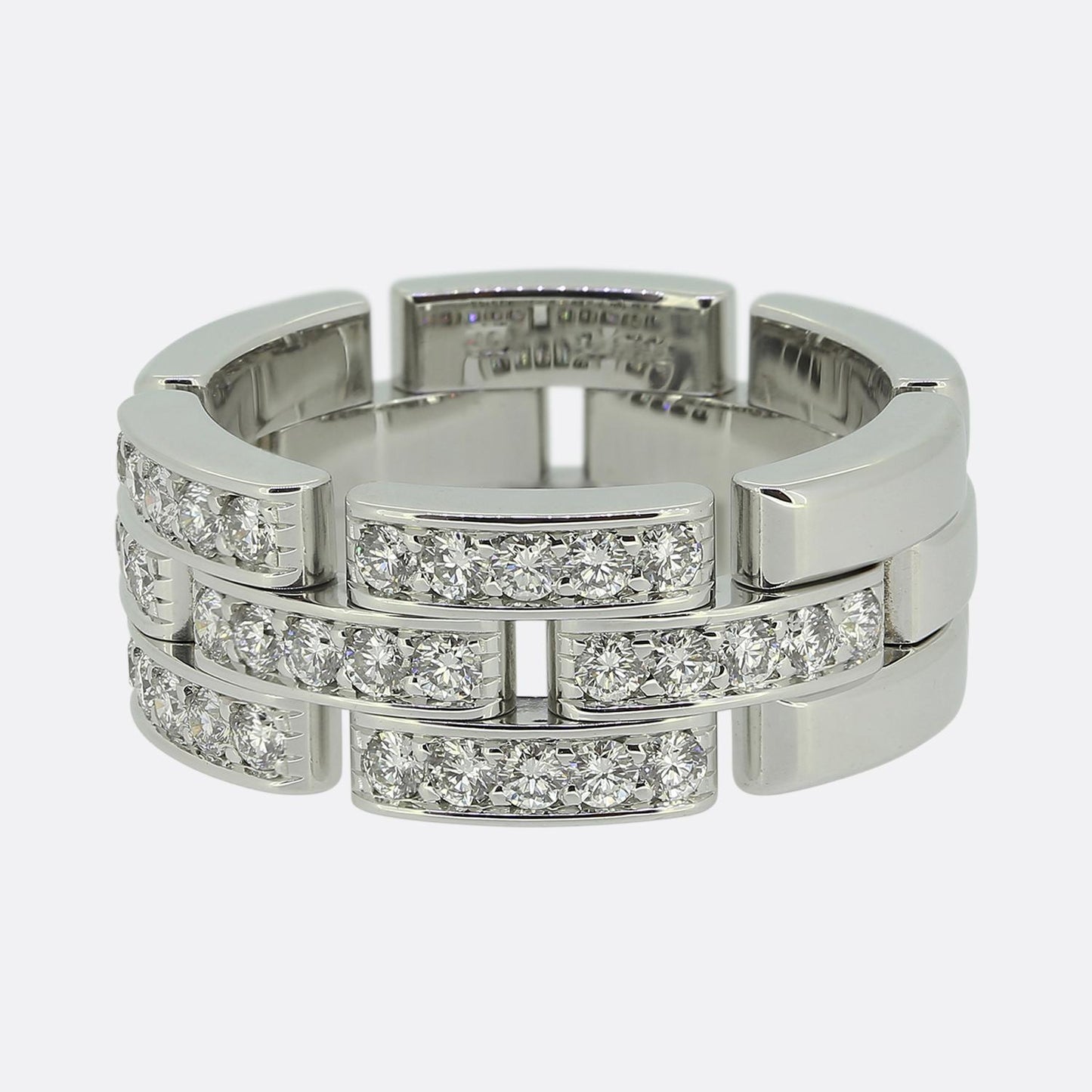 Cartier Maillon Panthère Triple Row Half-Paved Diamond Ring Size L (52)