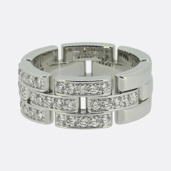 Cartier Maillon Panthère Triple Row Half-Paved Diamond Ring Size L (52)