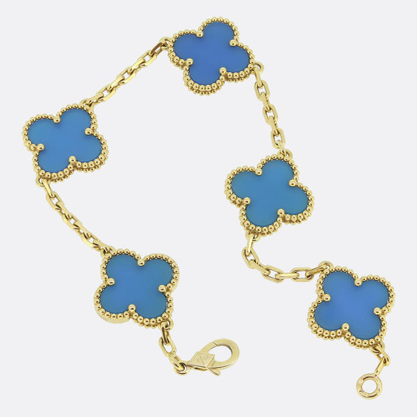 Van Cleef & Arpels Vintage Alhambra Five Motif Blue Agate Bracelet