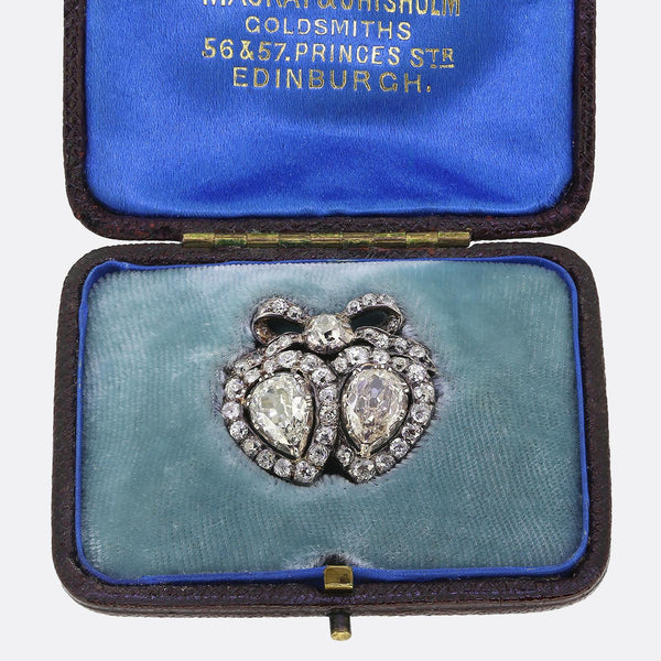 Victorian Diamond Double Heart Pendant Brooch