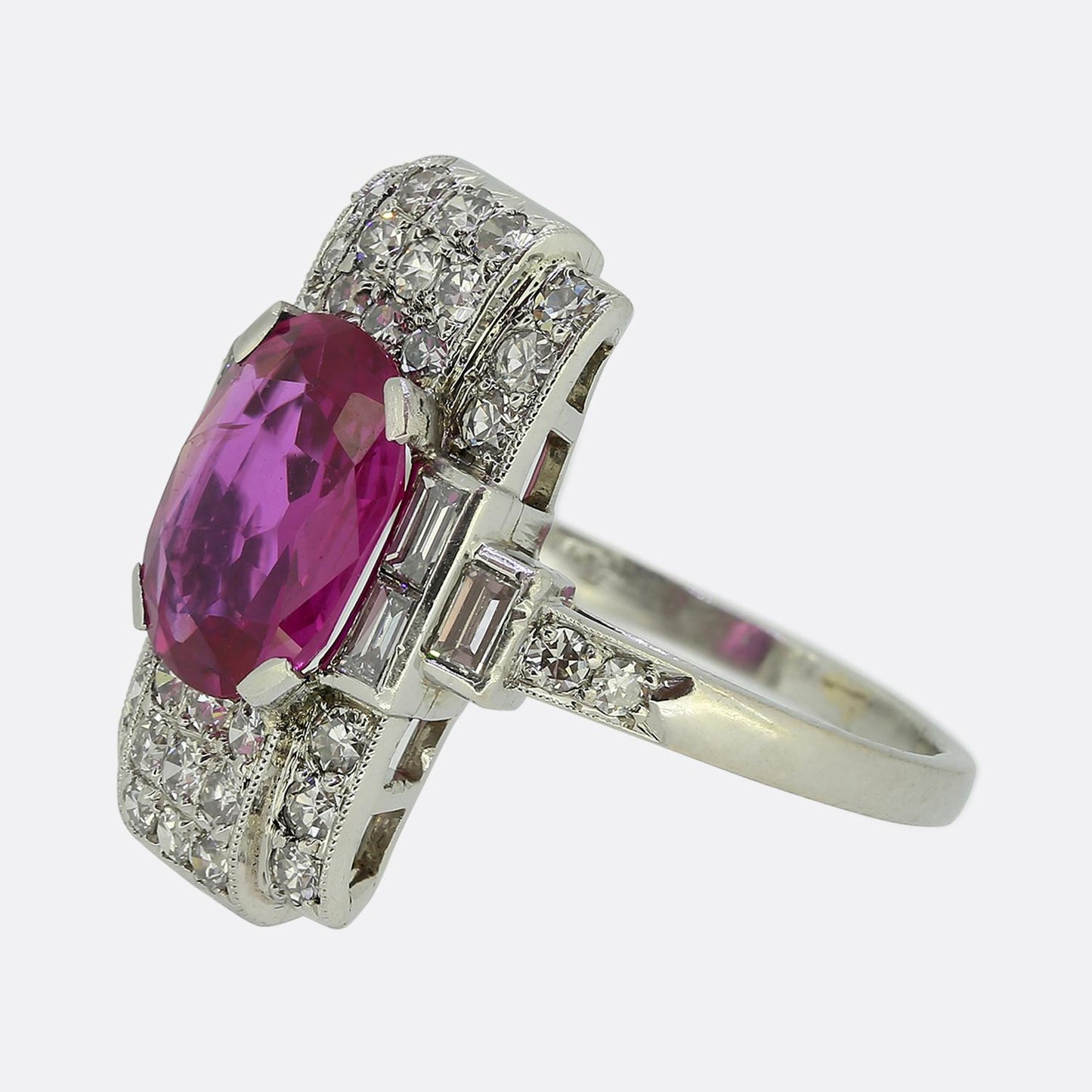 Art Deco 2.50 Carat Burmese Pink Sapphire and Diamond Ring