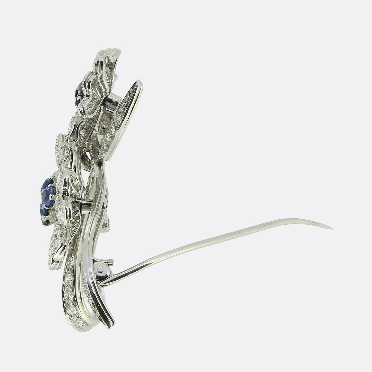 Vintage Sapphire and Diamond Flower Brooch