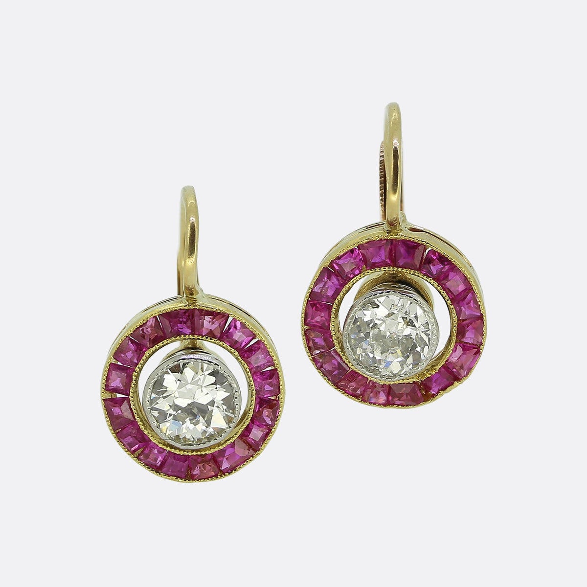 Art Deco Ruby and Diamond Drop Earrings