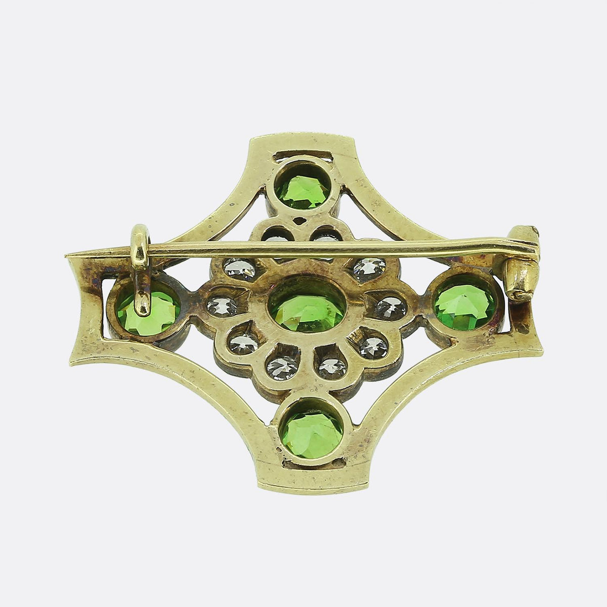 Victorian Demantoid Garnet Diamond and Enamel Brooch
