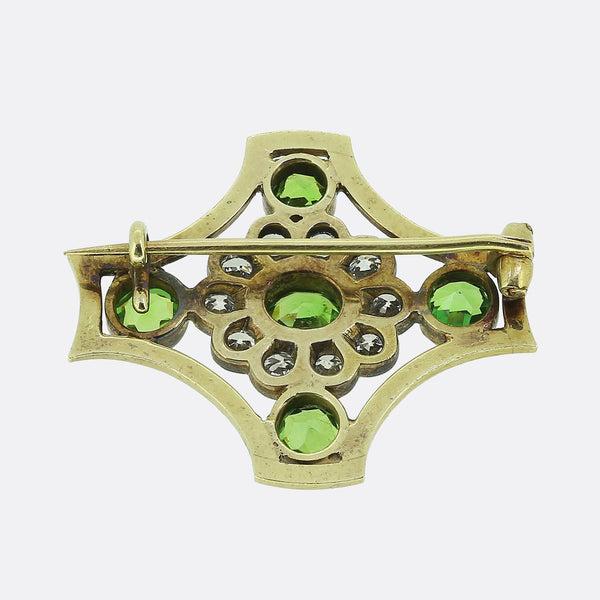 Victorian Demantoid Garnet Diamond and Enamel Brooch