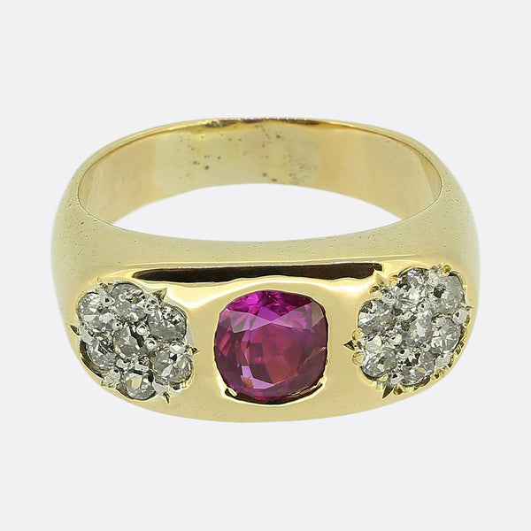 Edwardian Pink Sapphire and Old Cut Diamond Gypsy Ring