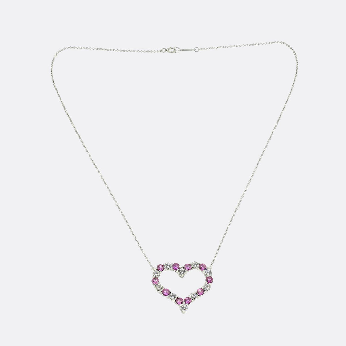 Tiffany & Co Large Pink Sapphire and Diamond Heart Pendant Necklace