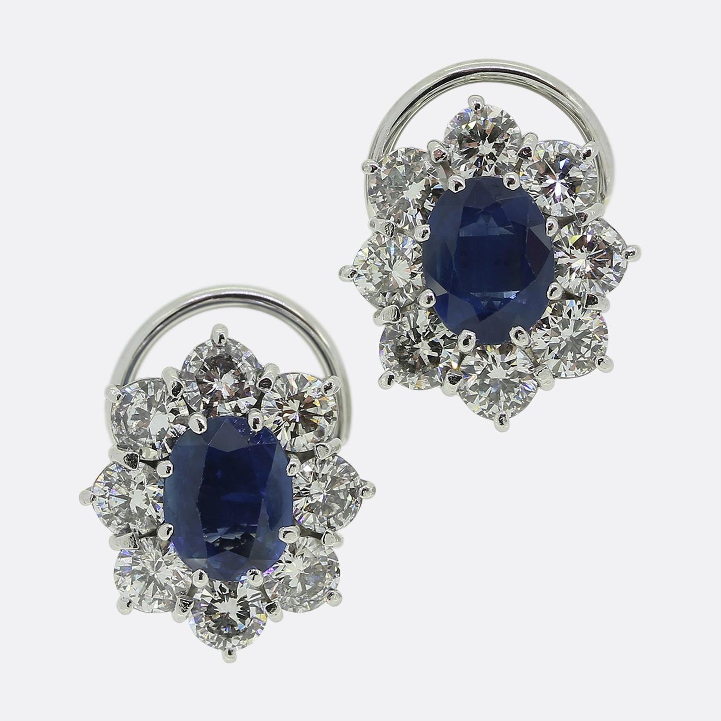 Vintage Sapphire and Diamond Cluster Earrings