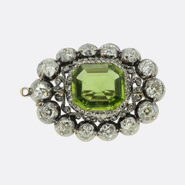 Antique 14.00 Carat Peridot and Diamond Brooch Pendant