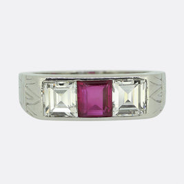 Cartier Ruby and Diamond Three-Stone Ring
