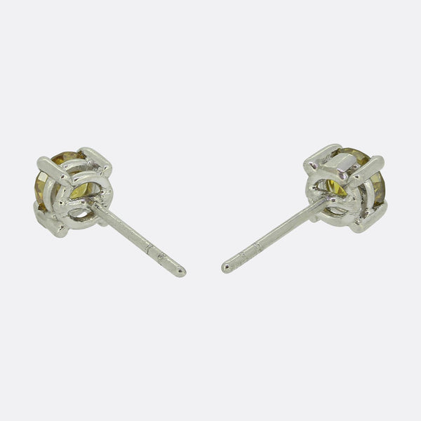 0.72 Carat Fancy Yellow Diamond Stud Earrings