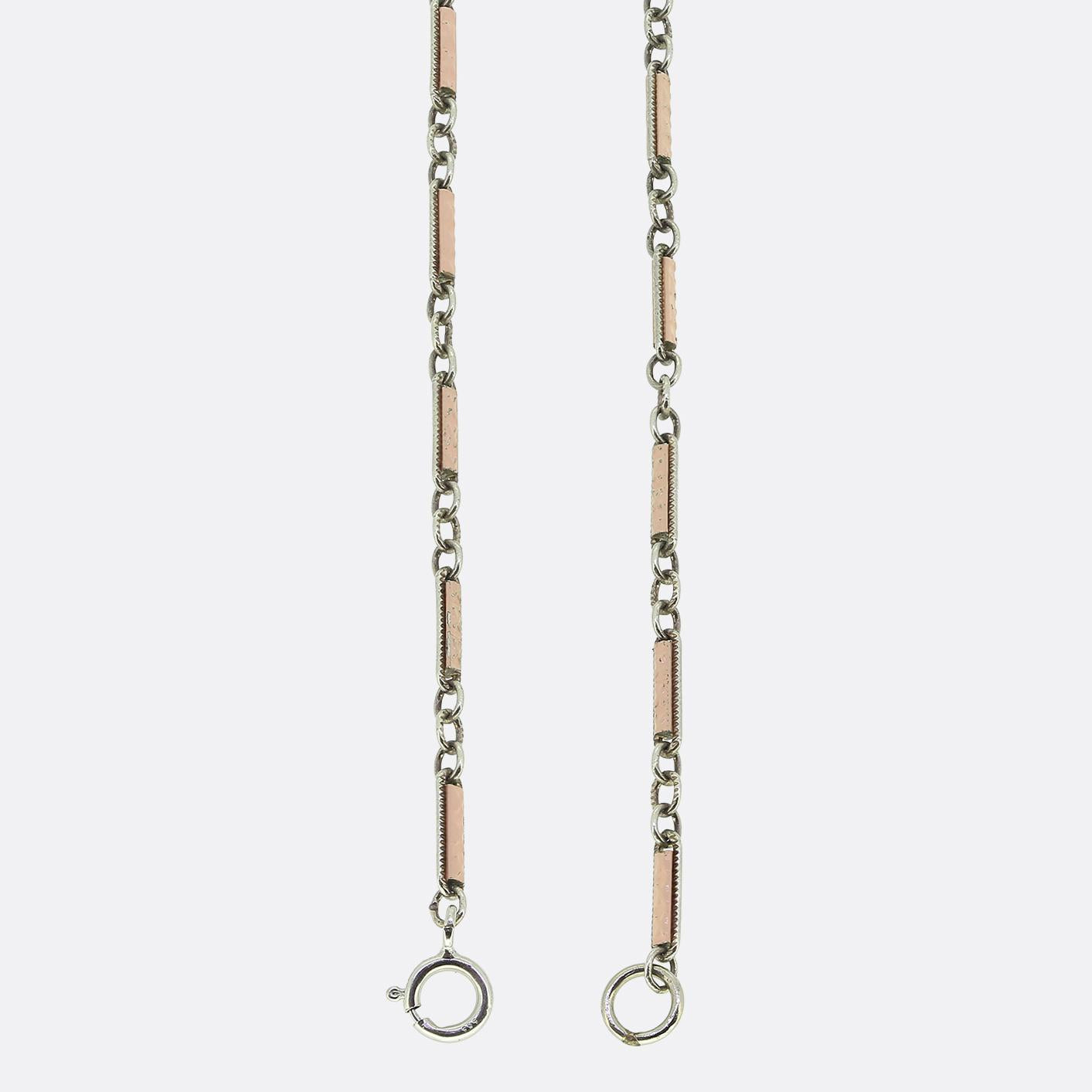 Art Deco Pink Enamel Longuard Necklace
