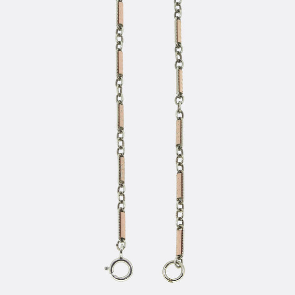 Art Deco Pink Enamel Longuard Necklace
