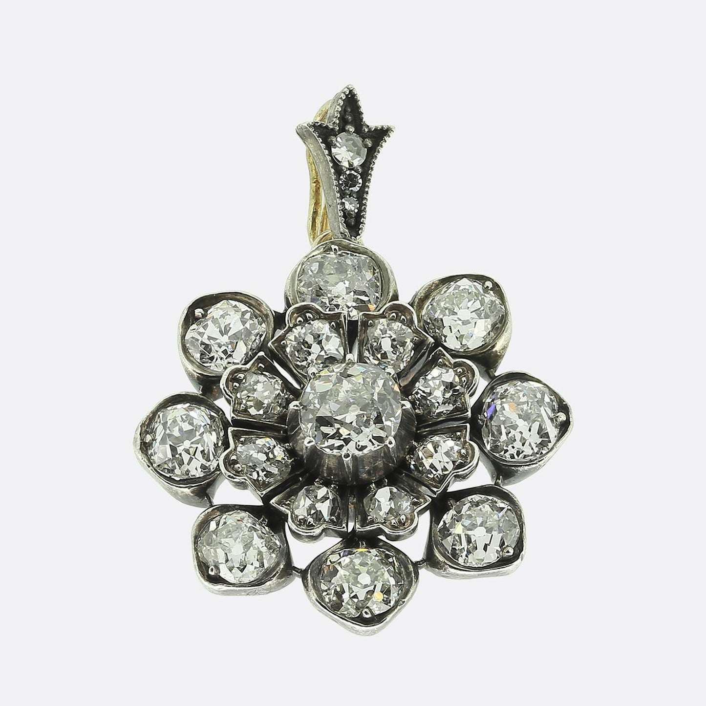 Victorian Old Cut Diamond Flower Pendant
