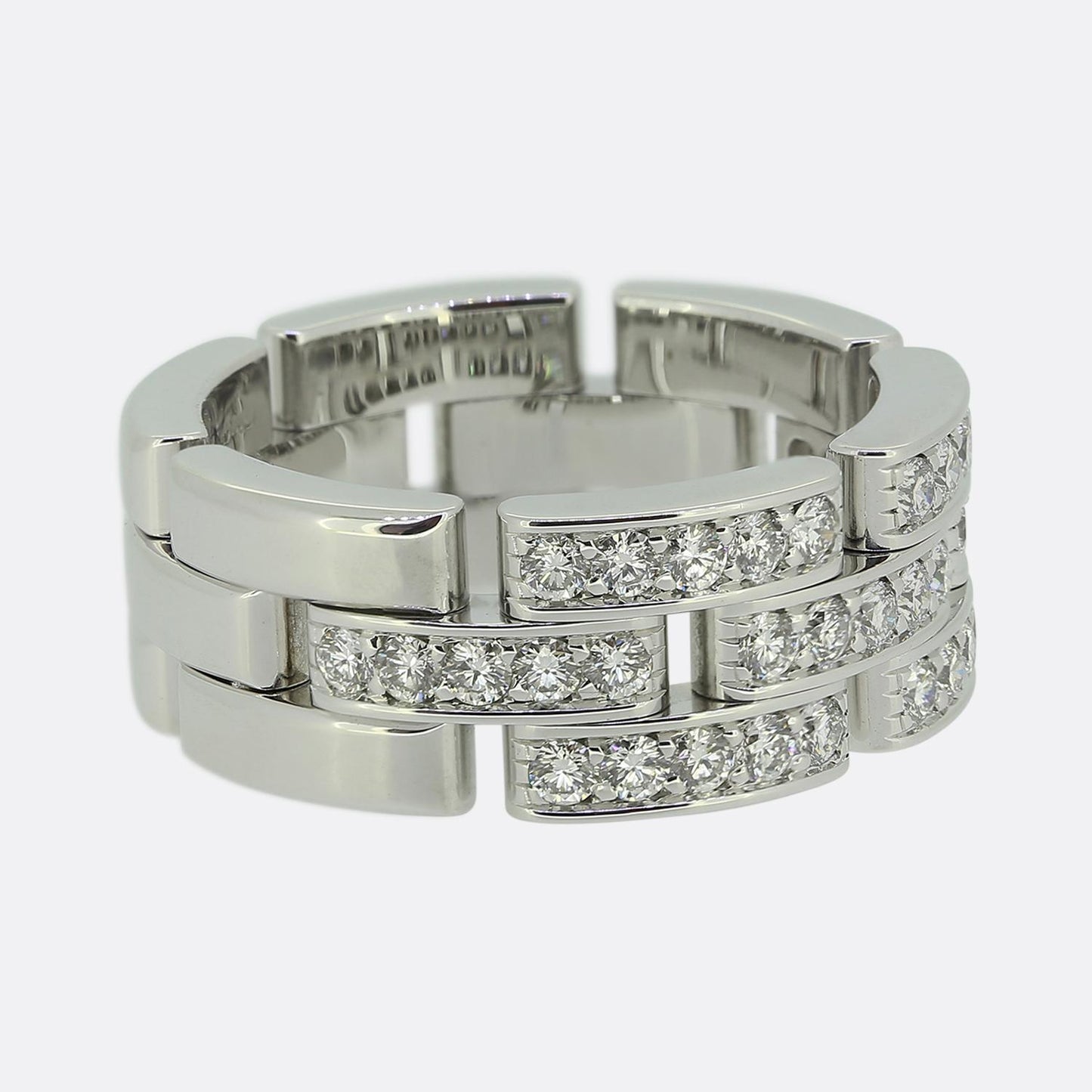 Cartier Maillon Panthère Triple Row Half-Paved Diamond Ring Size L (52)