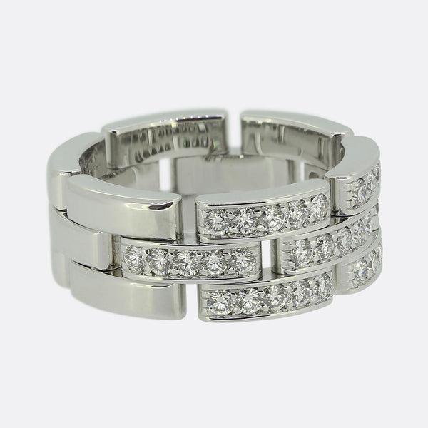 Cartier Maillon Panthère Triple Row Half-Paved Diamond Ring Size L (52)