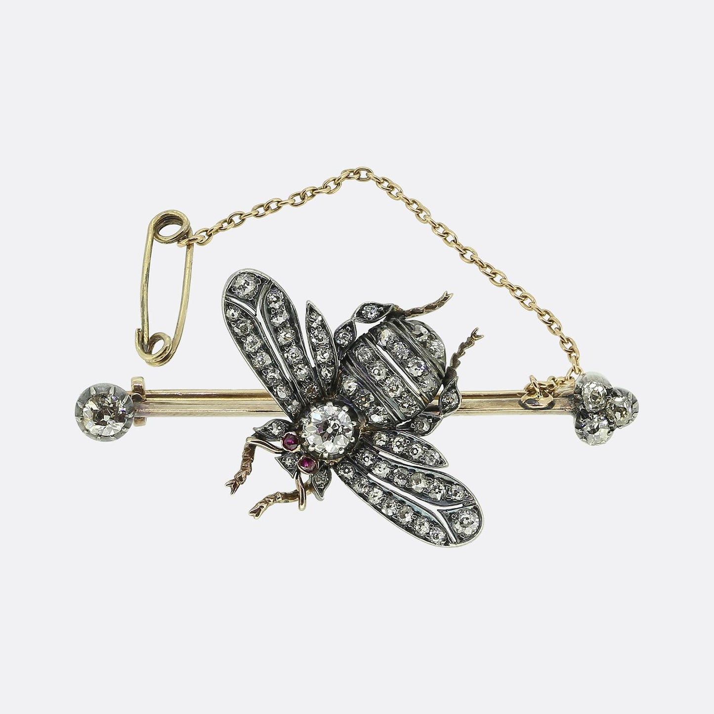 Victorian Ruby and Diamond Fly Bar Brooch