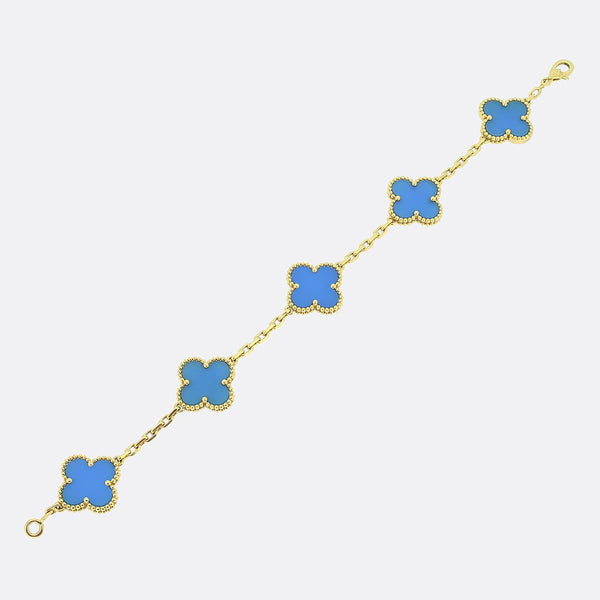 Van Cleef & Arpels Vintage Alhambra Five Motif Blue Agate Bracelet