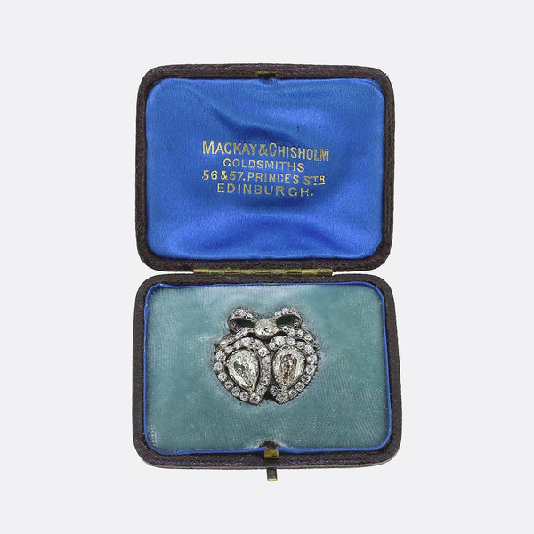 Victorian Diamond Double Heart Pendant Brooch