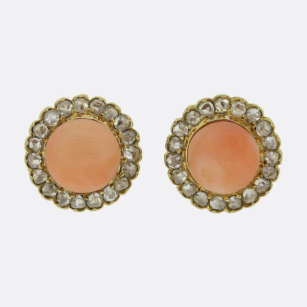 Antique Coral and Diamond Earrings
