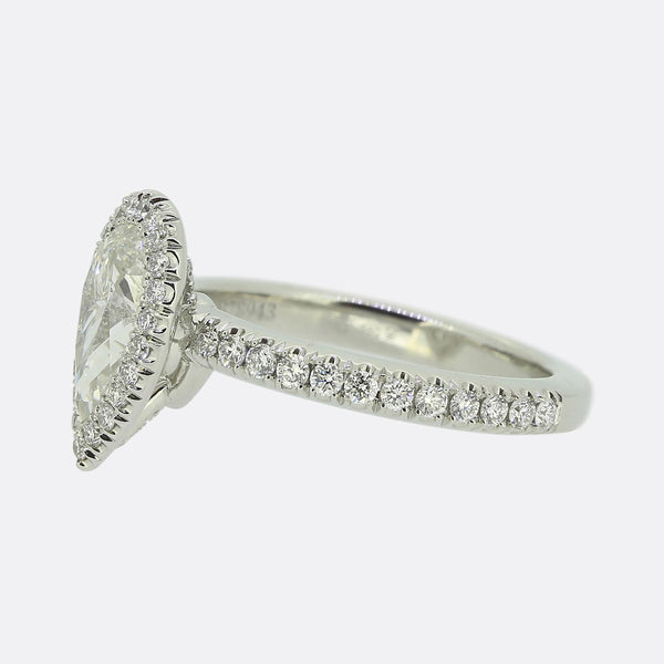 De Beers 0.88 Carat Pear Cut Diamond Engagement Ring
