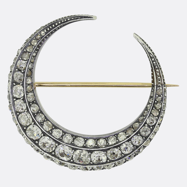 Victorian 6.00 Carat Old Cut Diamond Crescent Brooch