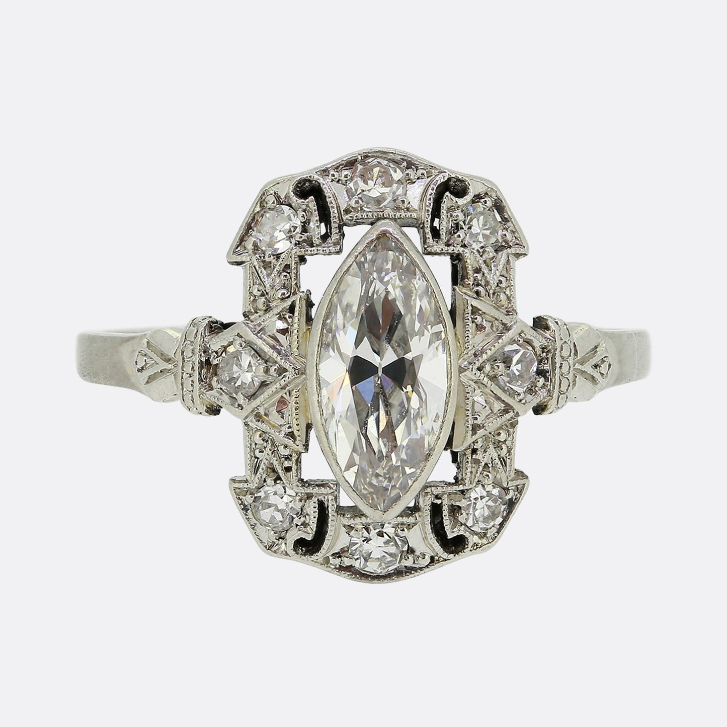 Art Deco Marquise Cut Diamond Engagement Ring