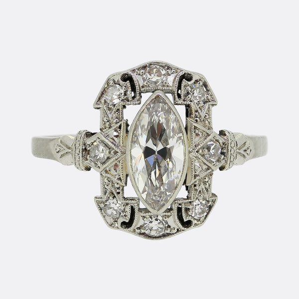 Art Deco Marquise Cut Diamond Engagement Ring