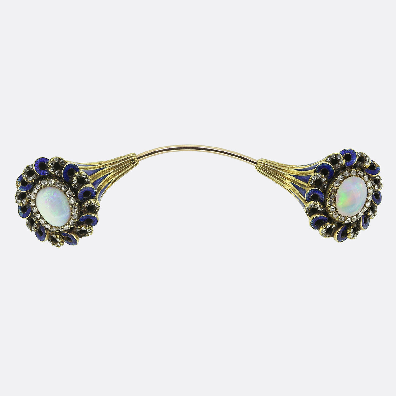 Victorian Opal Diamond and Enamel Jabot Pin