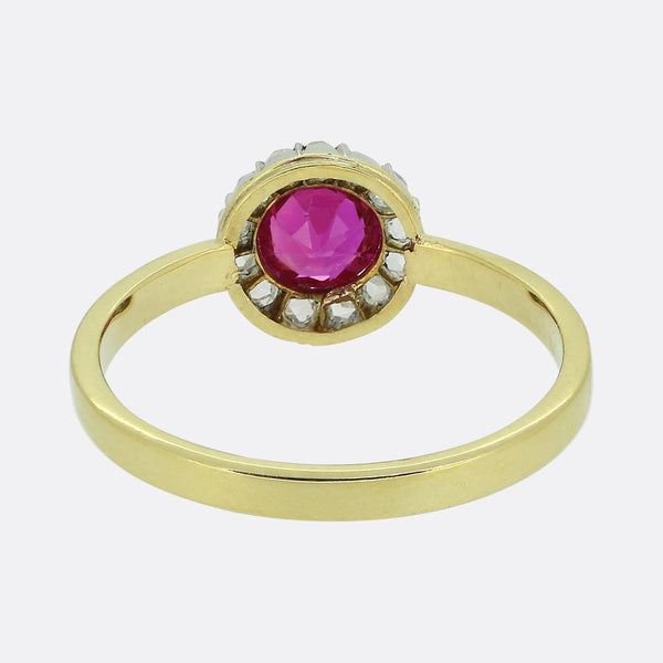 Antique Synthetic Ruby and Diamond Cluster Ring