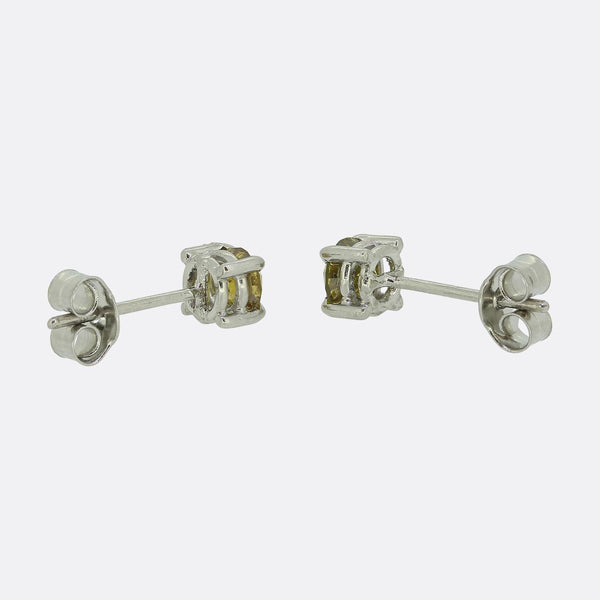 0.72 Carat Fancy Yellow Diamond Stud Earrings