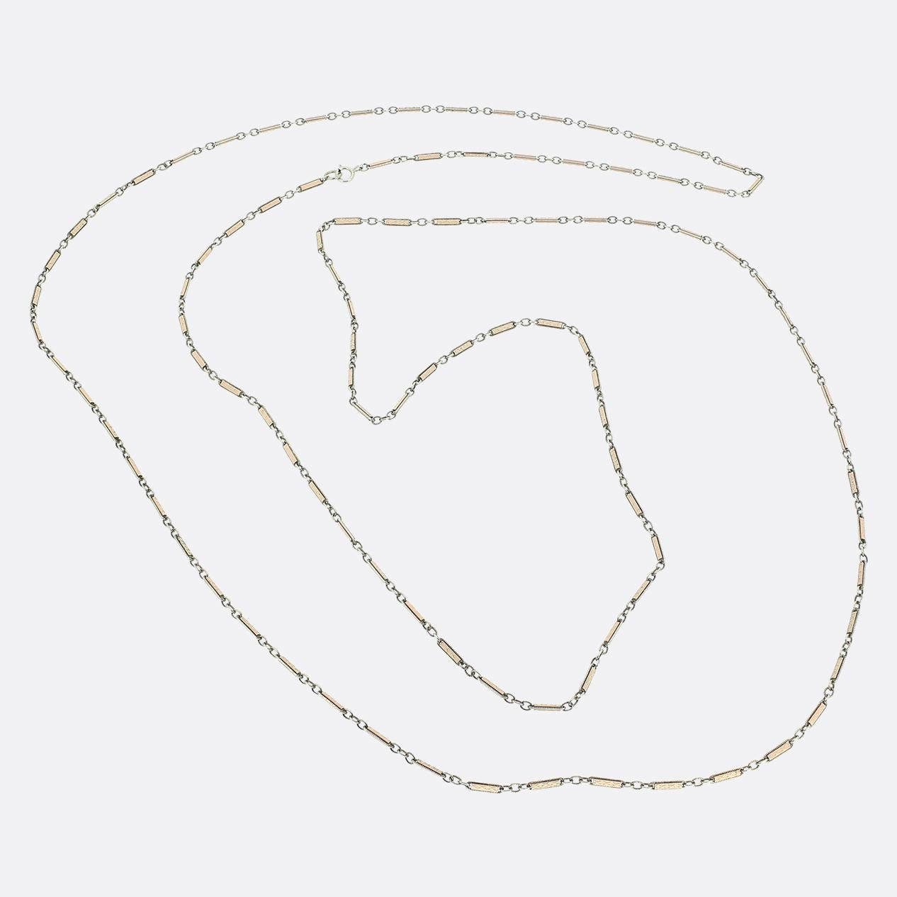Art Deco Pink Enamel Longuard Necklace