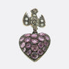 Antique Pink Sapphire Heart and Rose Cut Diamond Bird Drop Pendant