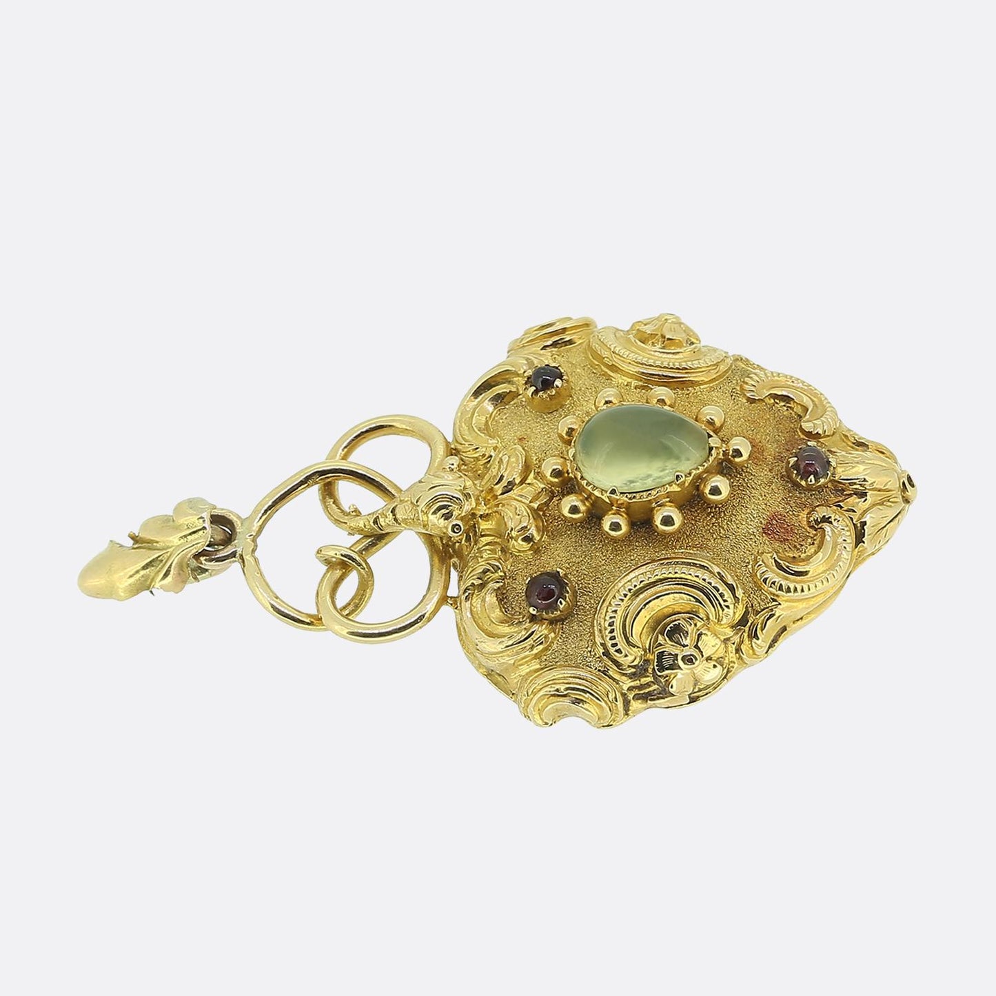 Victorian Chrysoberyl and Ruby Snake Heart Locket Pendant