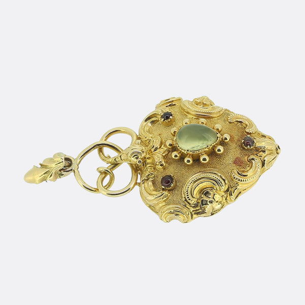 Victorian Chrysoberyl and Ruby Snake Heart Locket Pendant