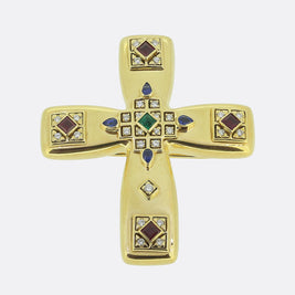 Cartier Multi Gemstone Byzantine Cross Pendant Brooch