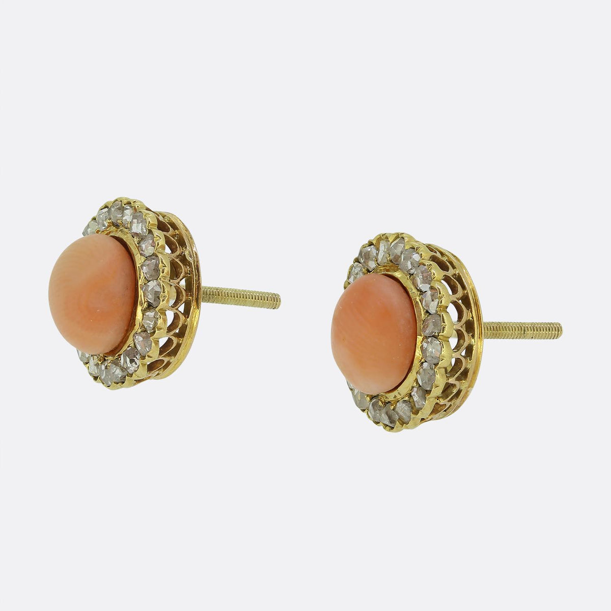 Antique Coral and Diamond Earrings