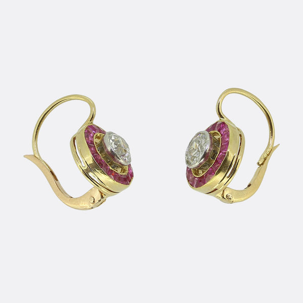 Art Deco Ruby and Diamond Drop Earrings