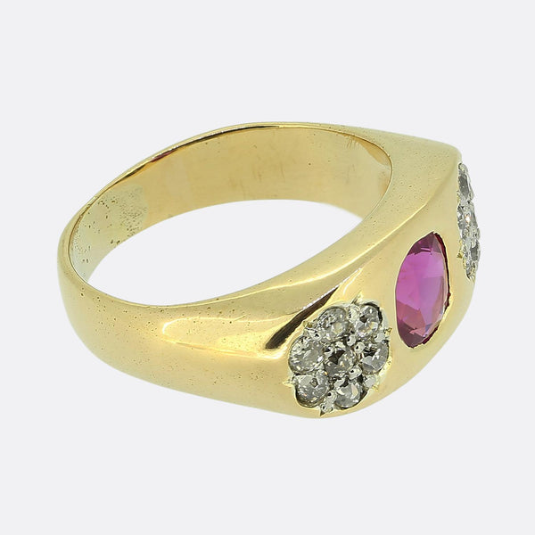 Edwardian Pink Sapphire and Old Cut Diamond Gypsy Ring