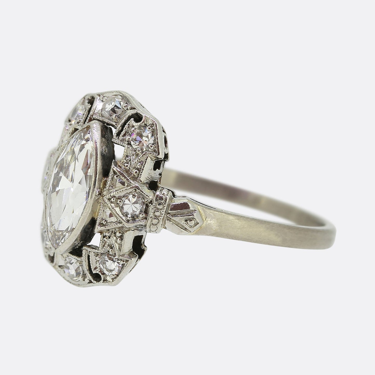 Art Deco Marquise Cut Diamond Engagement Ring