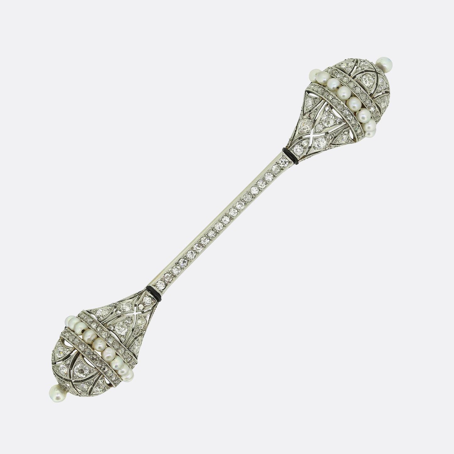 Art Deco Pearl Diamond and Enamel Brooch