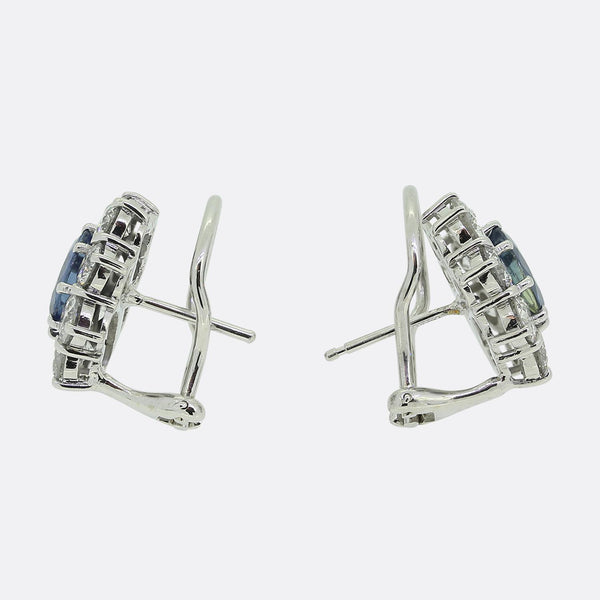 Vintage Sapphire and Diamond Cluster Earrings