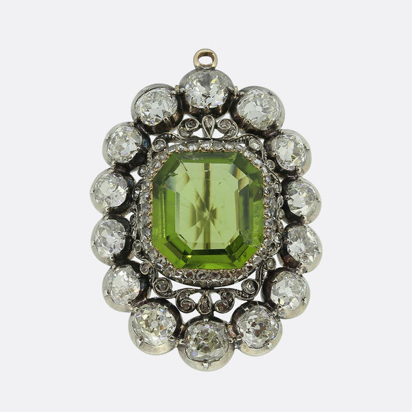 Antique 14.00 Carat Peridot and Diamond Brooch Pendant