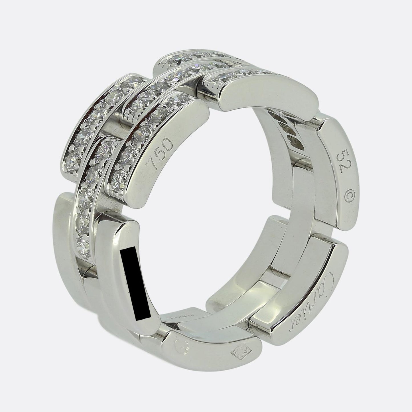Cartier Maillon Panthère Triple Row Half-Paved Diamond Ring Size L (52)