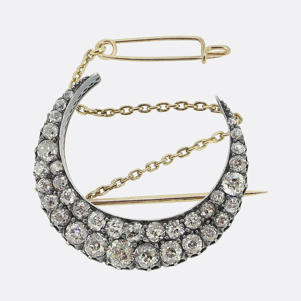 Victorian Old Cut Diamond Crescent Brooch