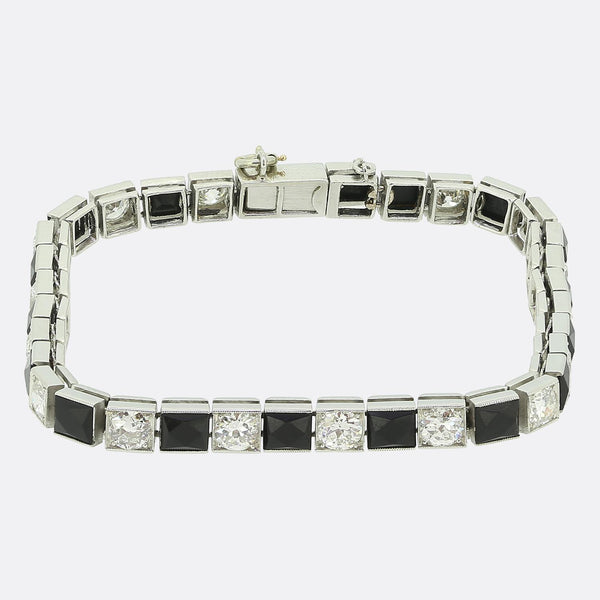 Van Cleef & Aprels Art Deco Onyx and Diamond Line Bracelet