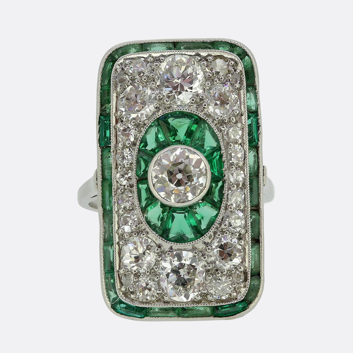 Art Deco Emerald and Diamond Tablet Ring