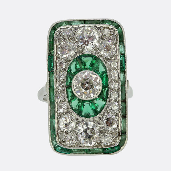 Art Deco Emerald and Diamond Tablet Ring